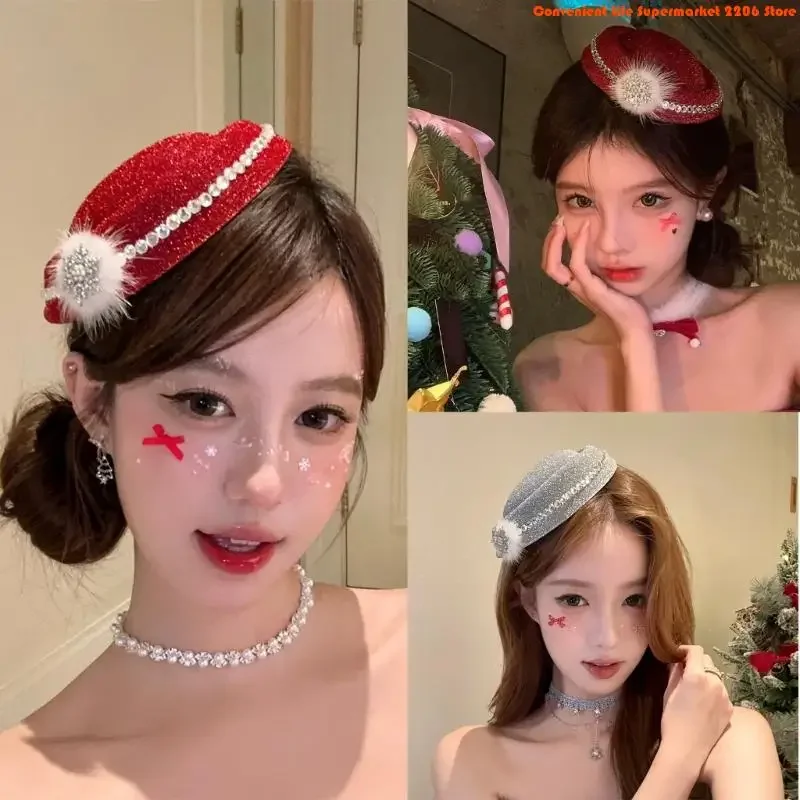 F92D Snowflakes Decors Hair Clip Hat Headwear for Women Girl Festival Event