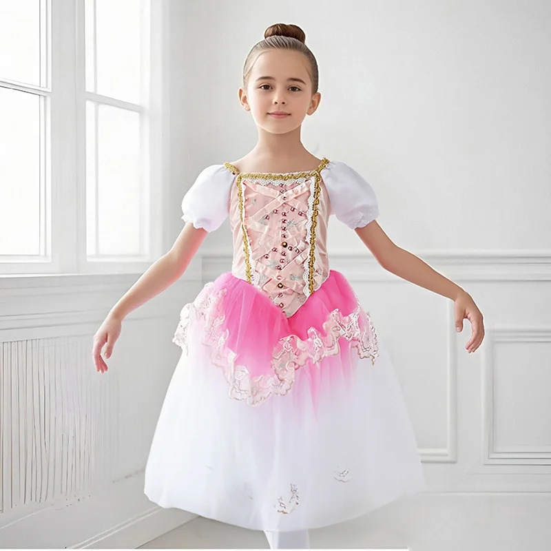 

New Professional Ballet Tutu Long Tulle Dress Girls White Swan Ballet Dress Performance Dance Ballerina Costume Kids For Girls