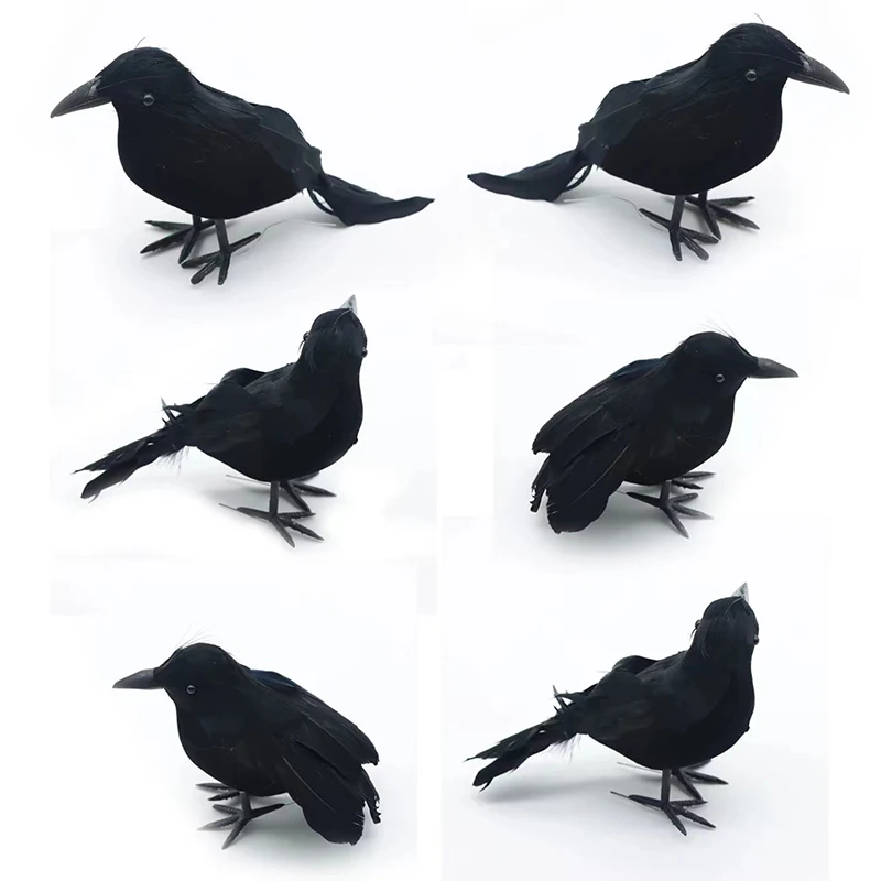 6pcs Simulation Crow With Feather Wings Raven Ornaments Halloween Party Party Supplies Black Fake Bird Raven Prop Garden Decor