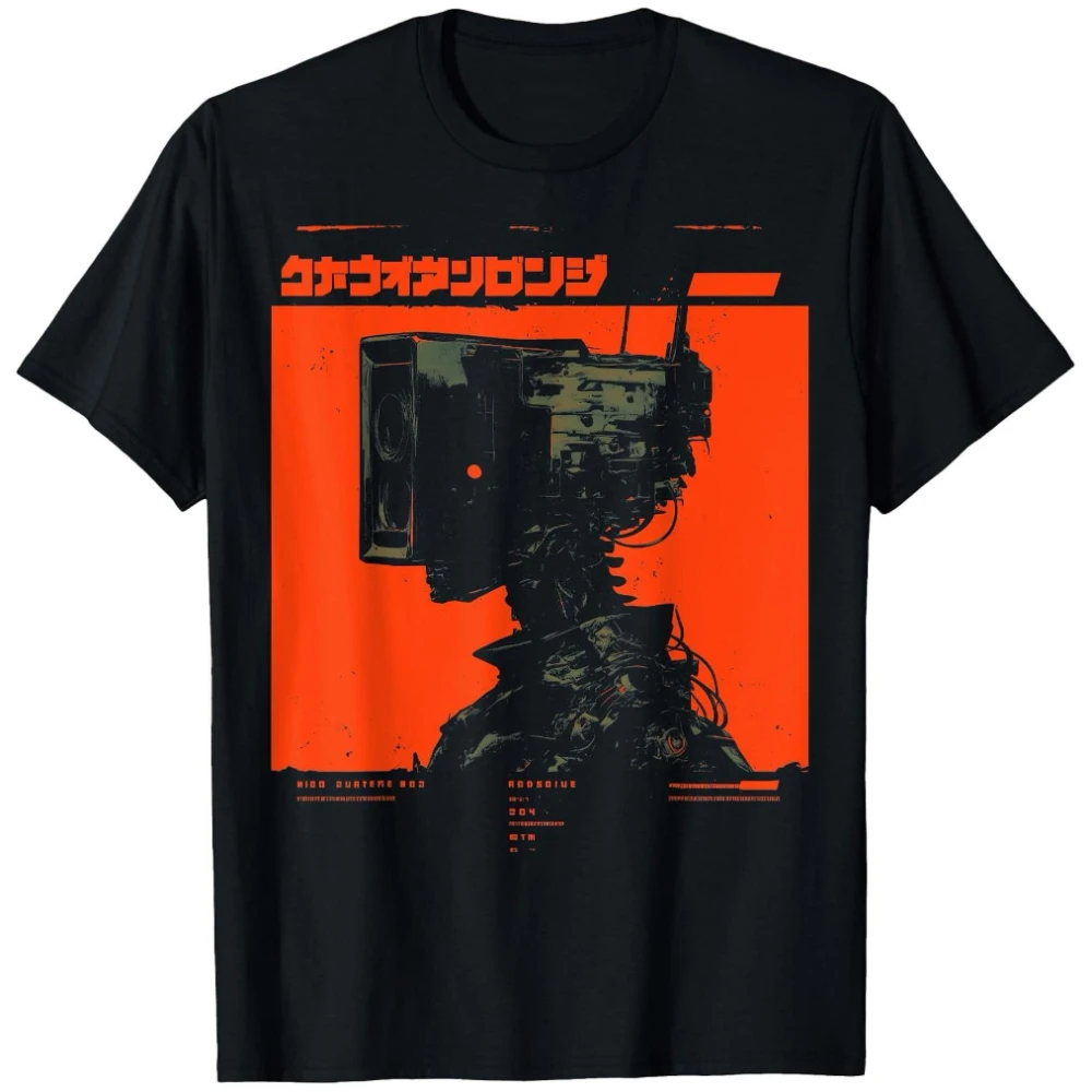 Men's Cyberpunk Horror Punk T-shirt Japanese Anime Style Tech Design Decorated with Circuit Patterns Men's T-shirts for Summer