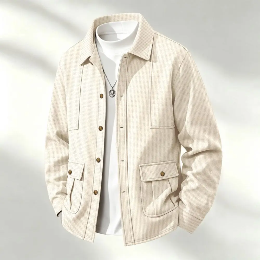 Mens Fashion Waffle Textured Shirt Jacket Fall Long Sleeve Lapel Button Up Cardigan Casual Loose Workwear Outerwear