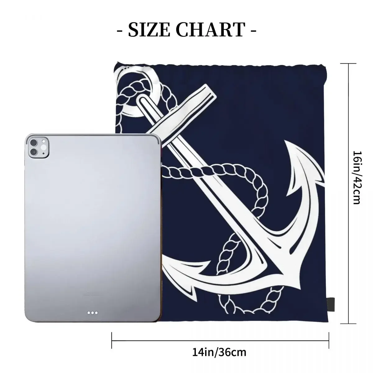 Anchor Nautical White & Navy Backpacks Portable Drawstring Bags Drawstring Bundle Pocket Sundries Bag Book Bag For Travel School