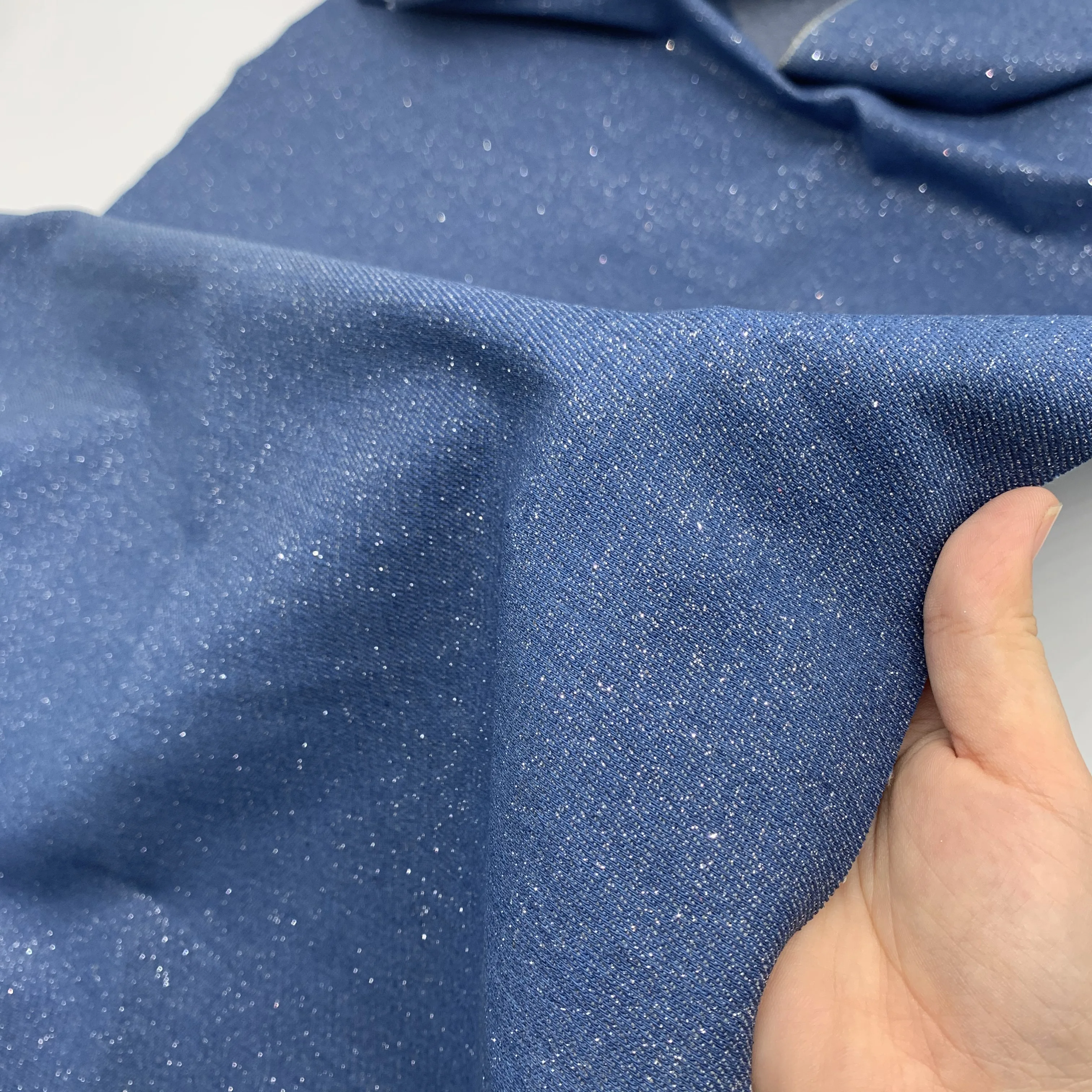 Sequined Denim Fabric By The Meter for Jeans Clothing Diy Sewing Black Blue Cloth Soft Textile Tie-dye Glitter Washed High-grade