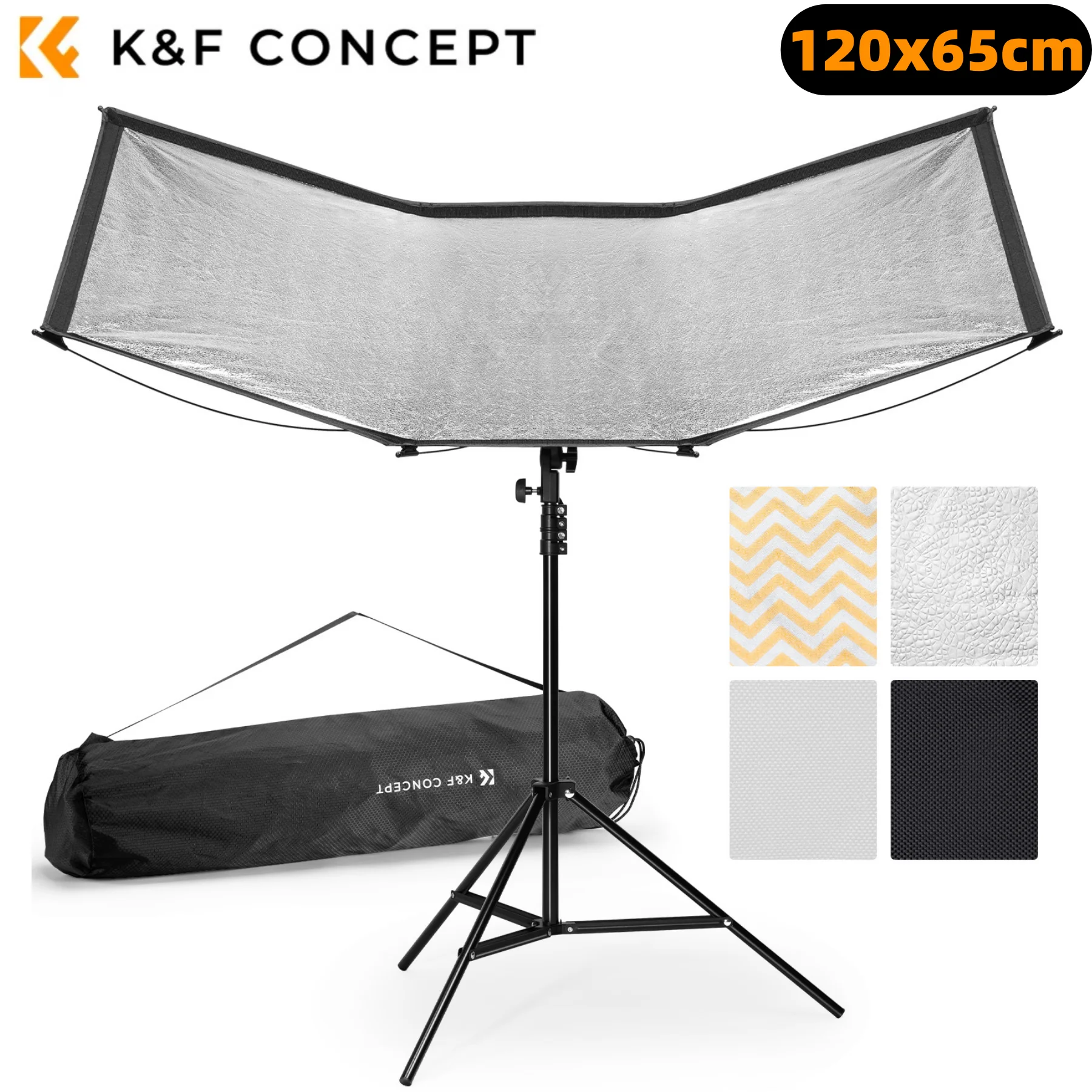 K&F CONCEPT 48"x26" U-vormige gebogen lichtreflector 4-in-1 snel-open clamshell fotografie diffuser voor studio video met statief