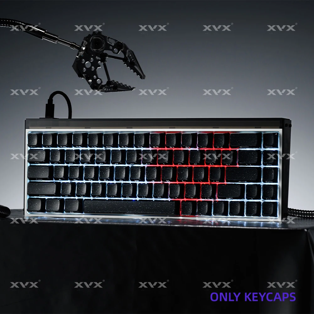 XVX Schwarze Kristall-Tastenkappen mit Glitzerpulver Glänzende Tastenkappen MDA/OEM Profil 122/136 Tasten Double-Shot Glänzendes Tastenkappen-Set – Detail 6
