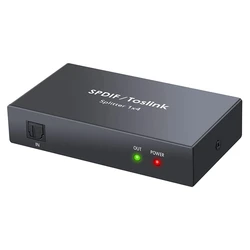 Digital Optical Audio 1X4 Splitter Digital SPDIF Toslink Optical Fiber Audio Splitter 1 In 4 Out Aluminum Alloy(US Plug)