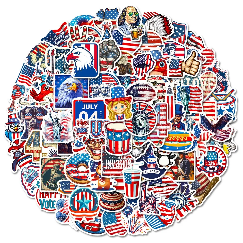 50/100pcs Independence Day Flag Faith Sticker Decals Luggage Travel Backpack Skateboard Phone Laptop Souvenir Sticker Wholesale