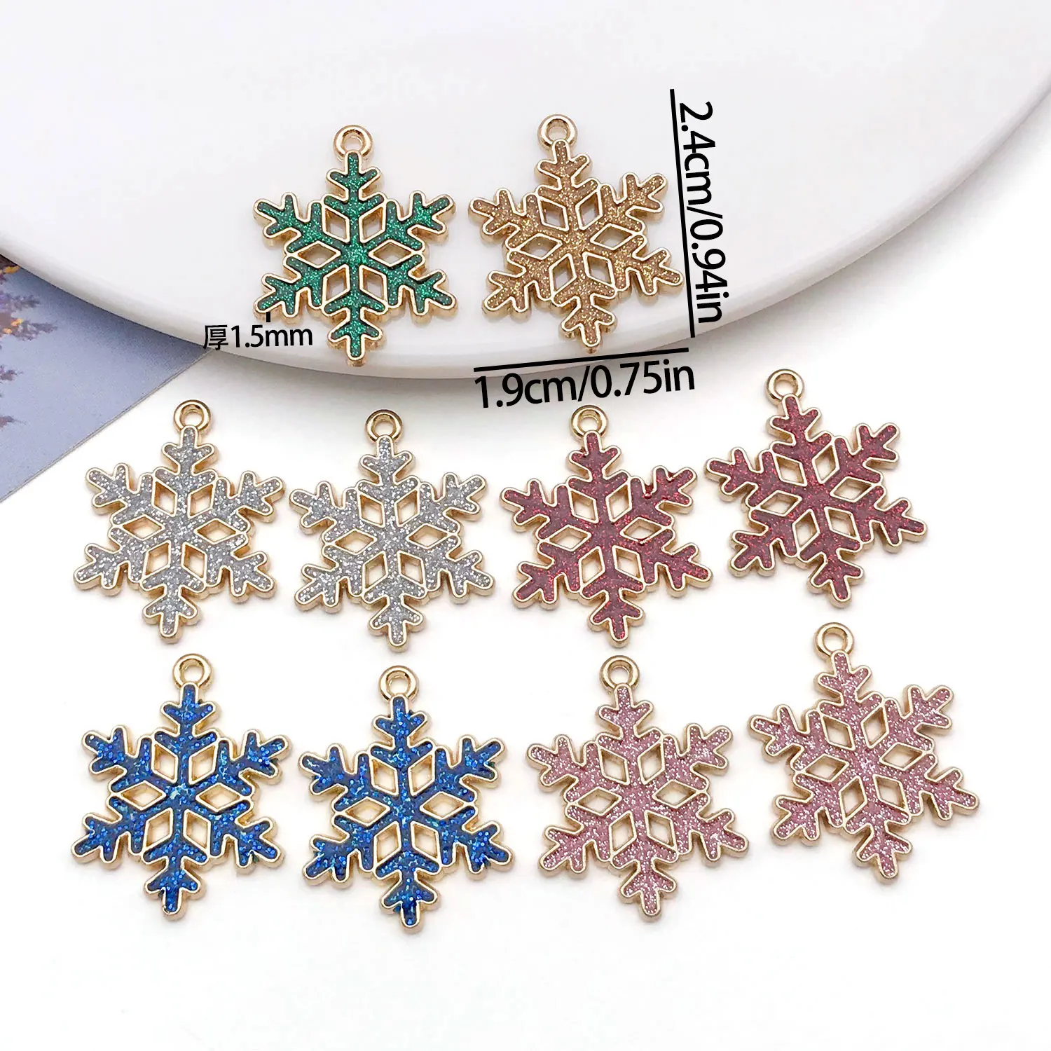 10/20pcs 24x19mm Dripping Oil Sprinkling Gold Christmas Charms Snowflake Series Pendant DIY Earrings Necklace Keychain Jewelry