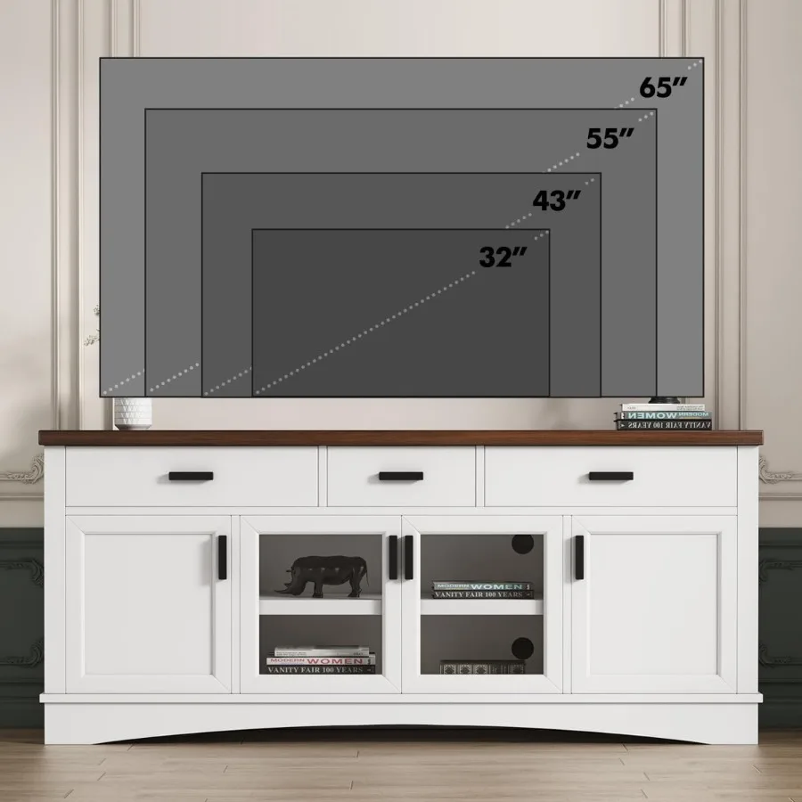 67 حامل تلفزيون مع أبواب وأدراج زجاجية لغرفة المعيشة، مركز ترفيه حديث مع خزانة تخزين، أرفف قابلة للتعديل