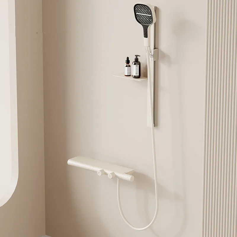 New Arrival  White Bathtub Shower Set Wall Mounted Gray Bathtub Faucet Thermostatic White Bath and Shower Mixer Taps Brass