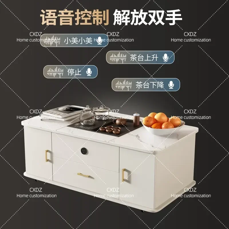 Rock Slab Tea Table Automatic Voice Intelligent Lifting Movable Kettle Integrated Light Luxury Household