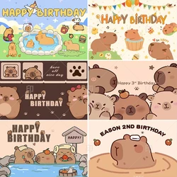 Cartoon Capybara Theme Kid 1st Birthday Party Cute Animal Baby Shower Customize Poster Photography Background Photo Studio Props