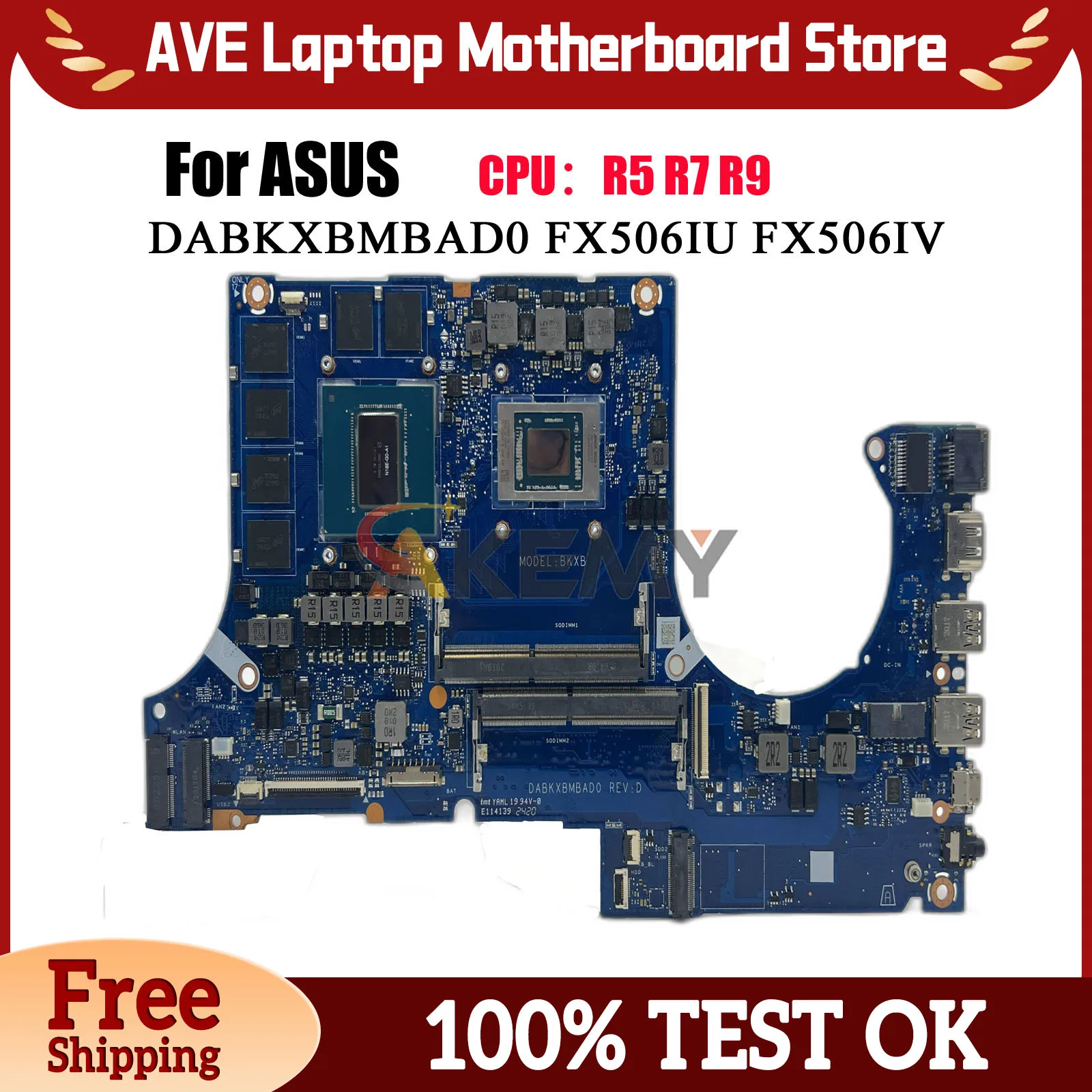 

DABKXBMBAD0 Laptop Motherboard For ASUS TUF Gaming FX506IU FX506IV FA506I Notebook Mainboard With R5 R7 R9 CPU 100% tests OK stk