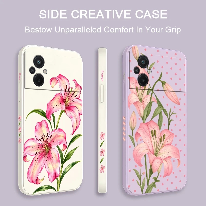 Two Pink Lilies Patternn Phone Case For Xiaomi Poco X8 Pro Max X7 X6 X5 X4 GT X2 X3 NFC Drop Resistant Soft Silicone Covers Etui