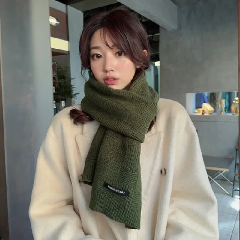 Korean Simple Vintage Long Scarf Solid Color Versatile Scarf Winter Warm Fashion Ladies Shawl Sweet Elegant Knitted Warm Scarf