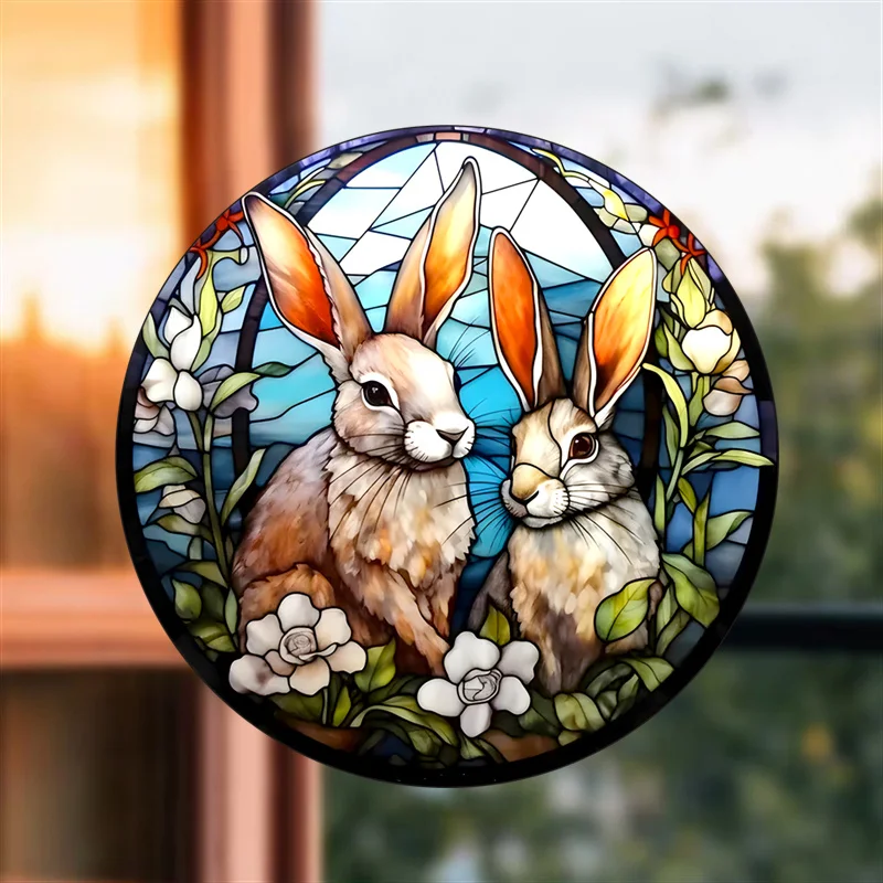 Heimdekoration, statisch haftender Glasaufkleber, selbstklebend, kostenloser Fensteraufkleber, Sonnenschein erfasst Kollisionskunstaufkleber, Osterhase # 73