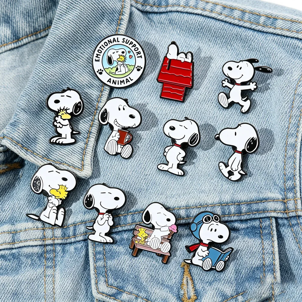 10/11Pcs Funny Snoopy Enamel Pin Cartoon Kawaii Animal White Dog Brooch Lapel Badge Jewelry Small Gifts for Fans, Friends