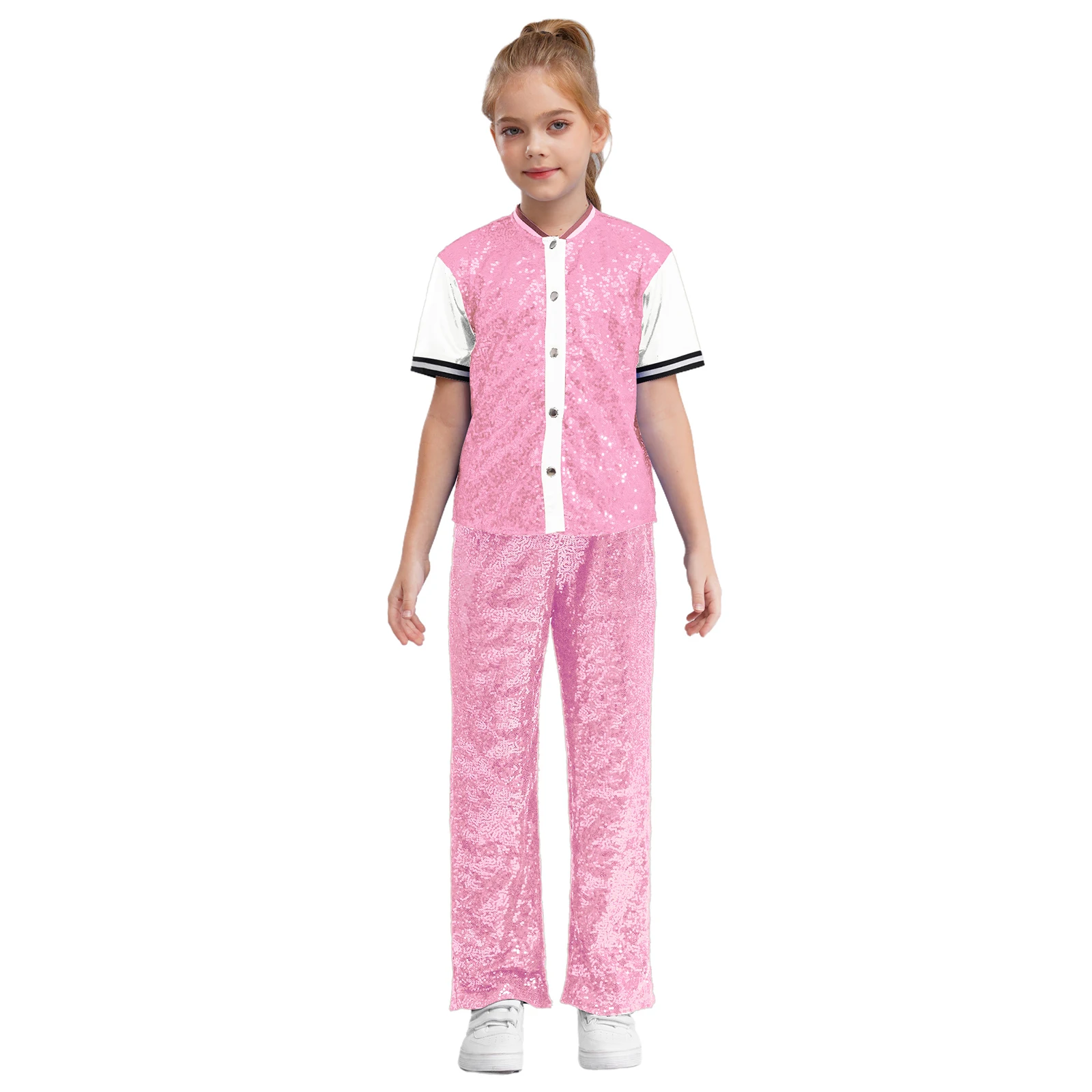 Kinderen Meisjes Jazzdans Kostuums Mode Childs Glittery Pailletten Disco Hiphop Outfits Kinderen Korte Mouwen Streetwear Pakken