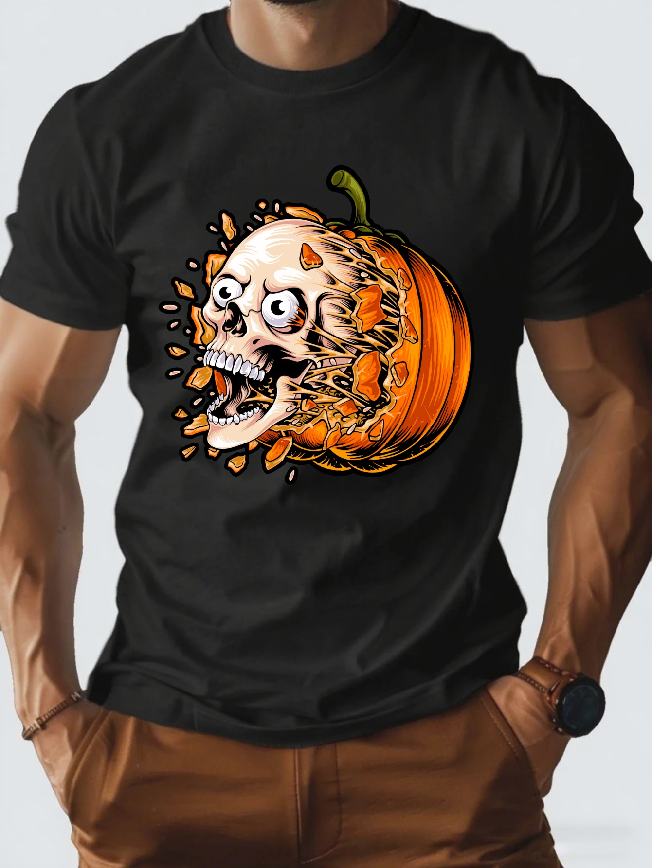 

Men's Halloween Pumpkin Skull T-Shirt Spooky Retro Casual Streetwear Cotton Tees