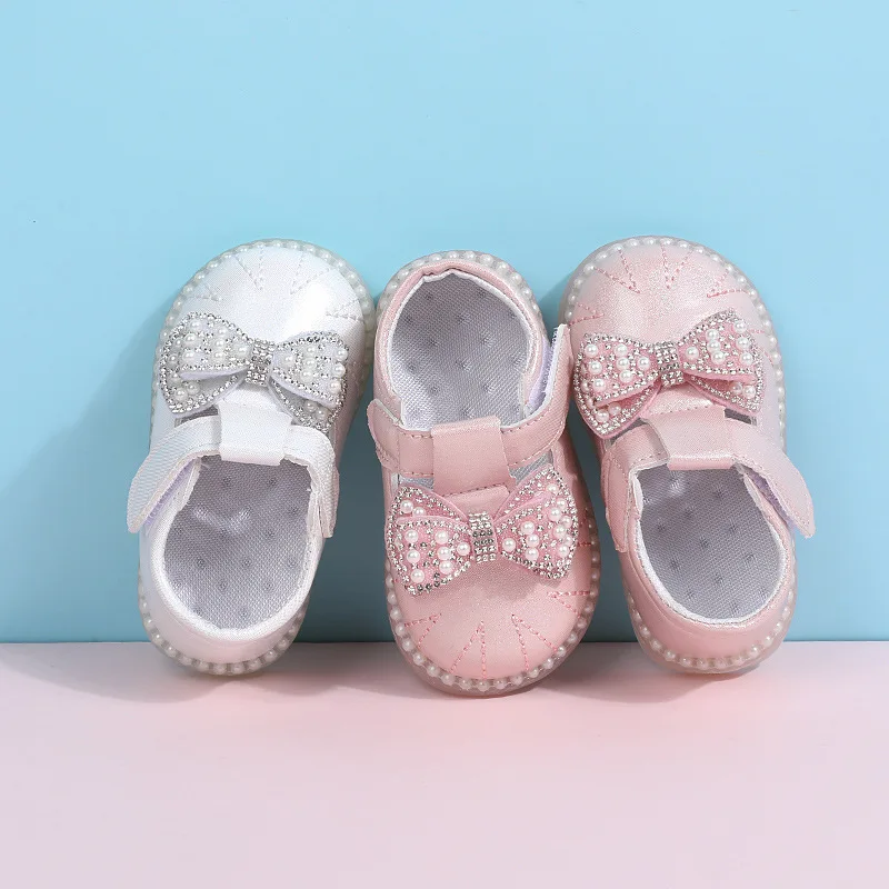 

0-2 Year Old Girl's Footwear Anti-skid Wear-resistant Bow Knot Girls' Toddler Princess Leather Shoes