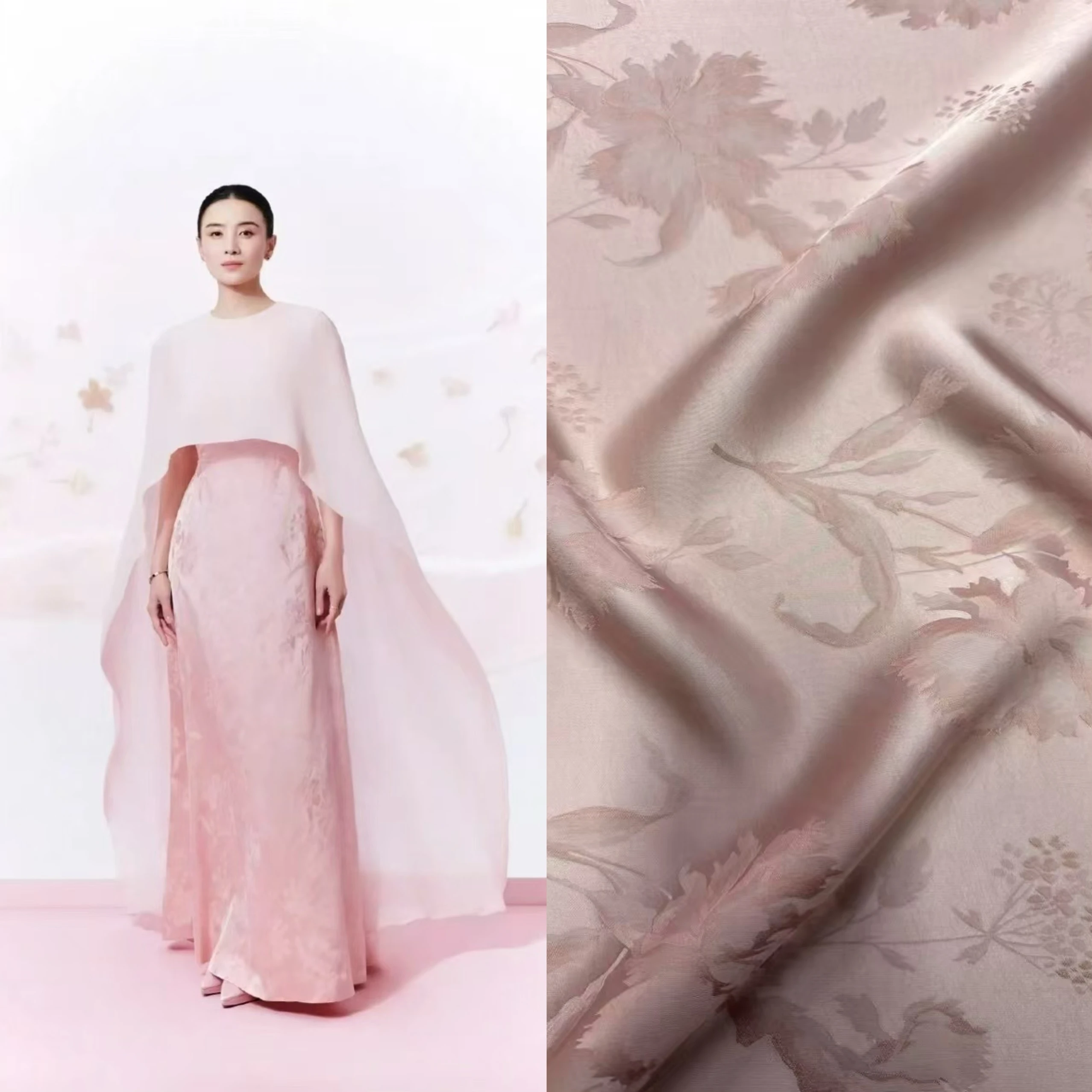 

SongJia Worker Silk Embroidered Fabric Dan Qing Dream Pink Dress Set Half Skirt Clothing Material New Chinese Style Home Fabric