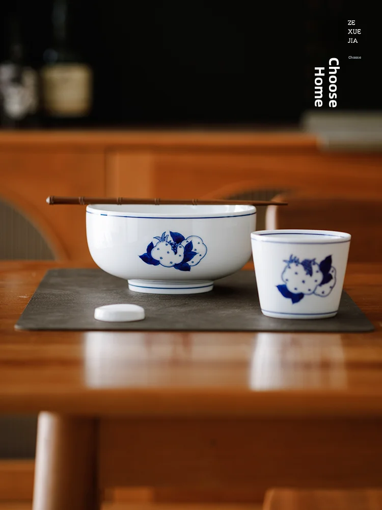 

Large Size Ceramic Porcelain Soup Bowl Chinese Style Underglaze Blue Dinnerware Jingdezhen Ceramic Bowl Family Use