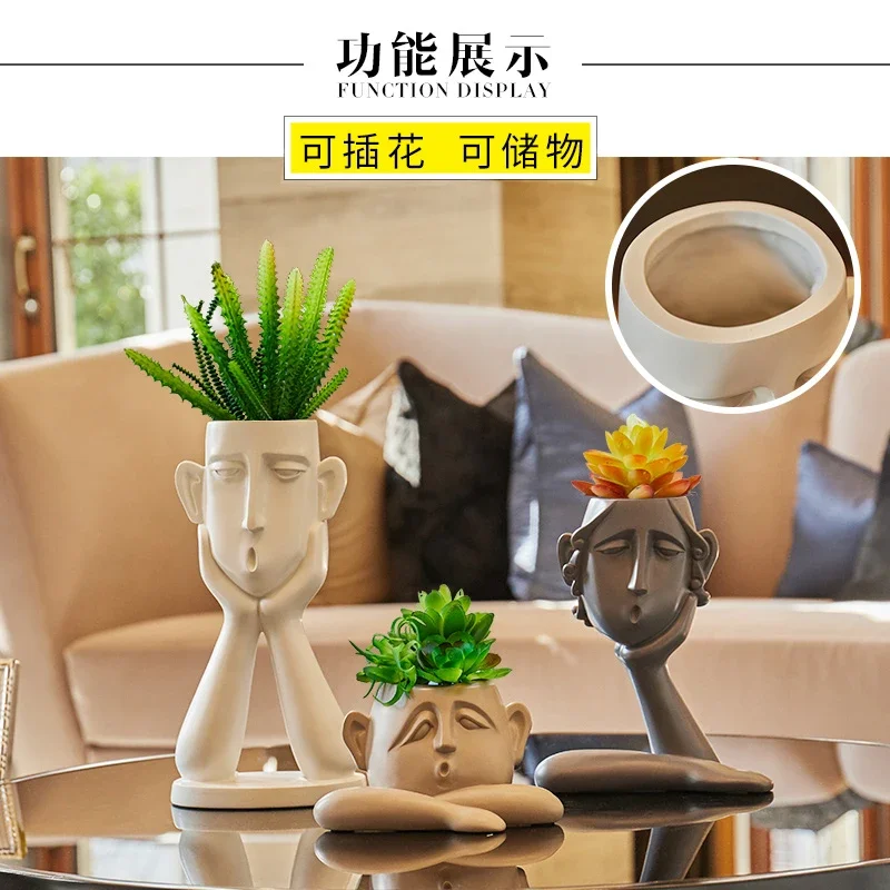 Resin human head vase A family of three home decoration Crafts statue gift