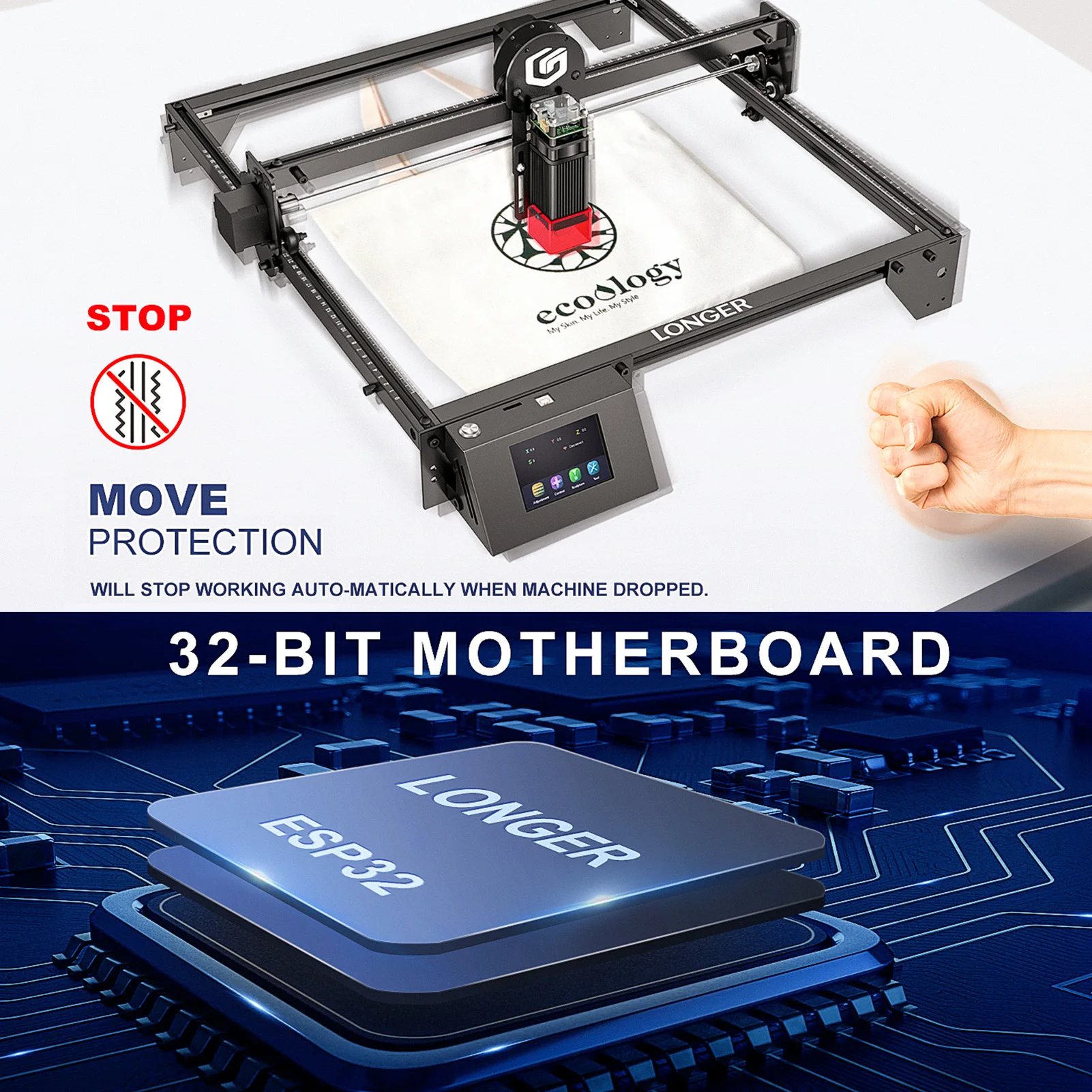 Lagi Ray5 pengukir Laser 10W 3.5 inci, Area ukiran layar sentuh 400x400mm 32-bit Motherboard mendukung aplikasi WIFI USB kartu TF Data