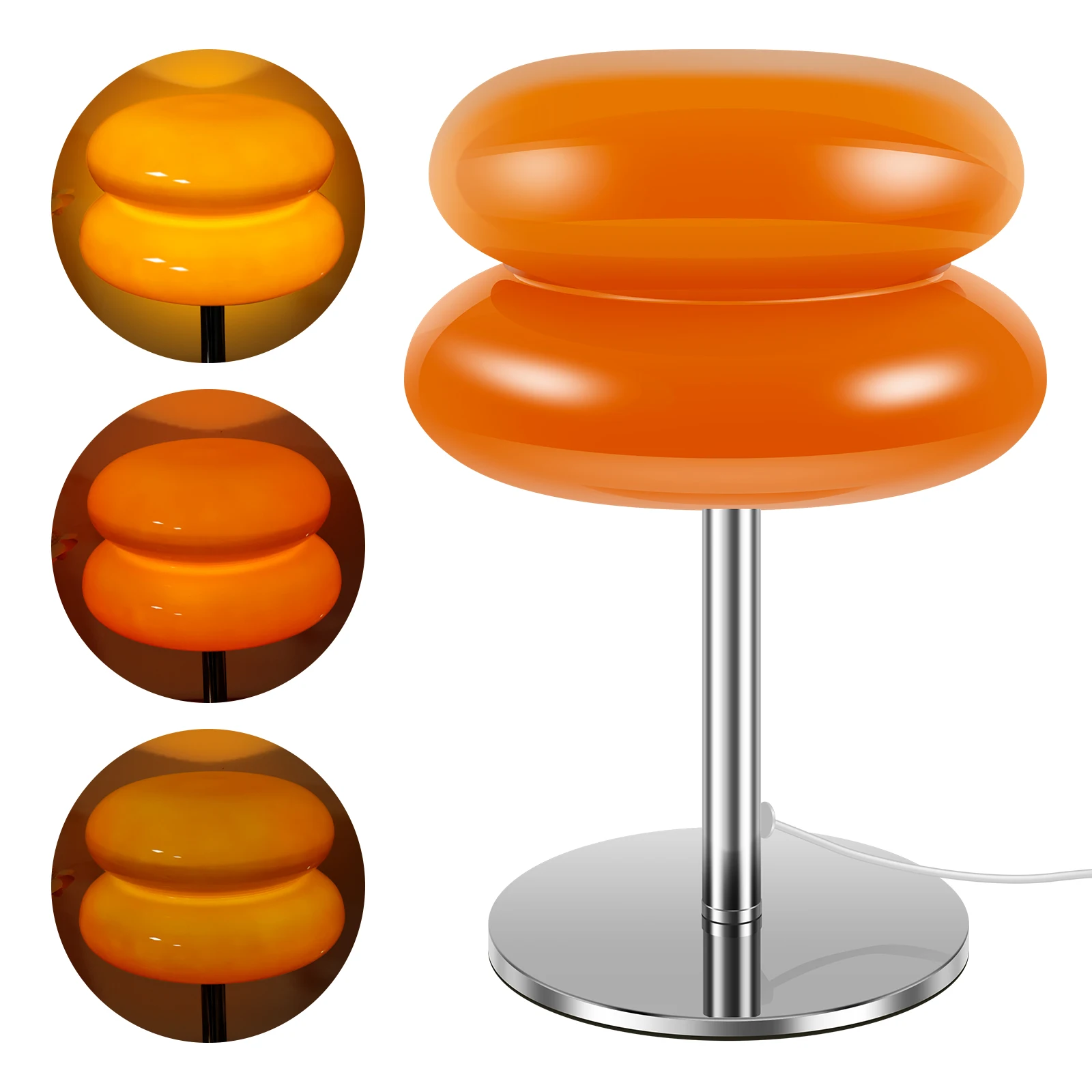 Glass Table Lamp Modern Egg Tart Lamp Retro Cute Desk Lamp with 3 Color Dimmable Modes Funky Bedside Table Lamp for Bedroom