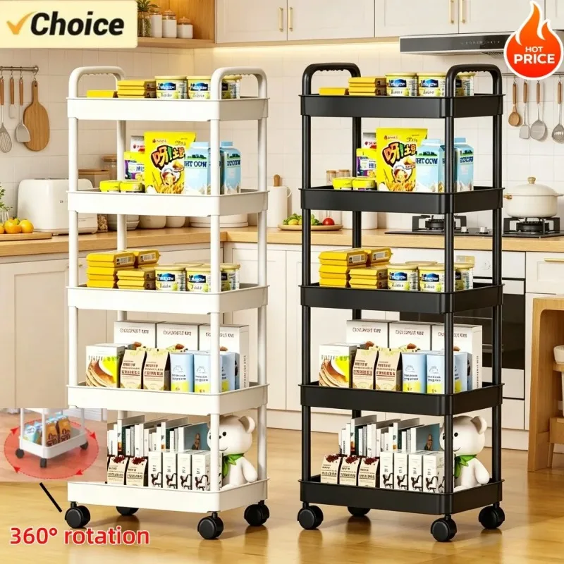 5 Tier Rolling Storage Cart Mobile Organizer Rack Space Saving Utility Shelf With Wheels For Kitchen Bathroom Bedroom Office