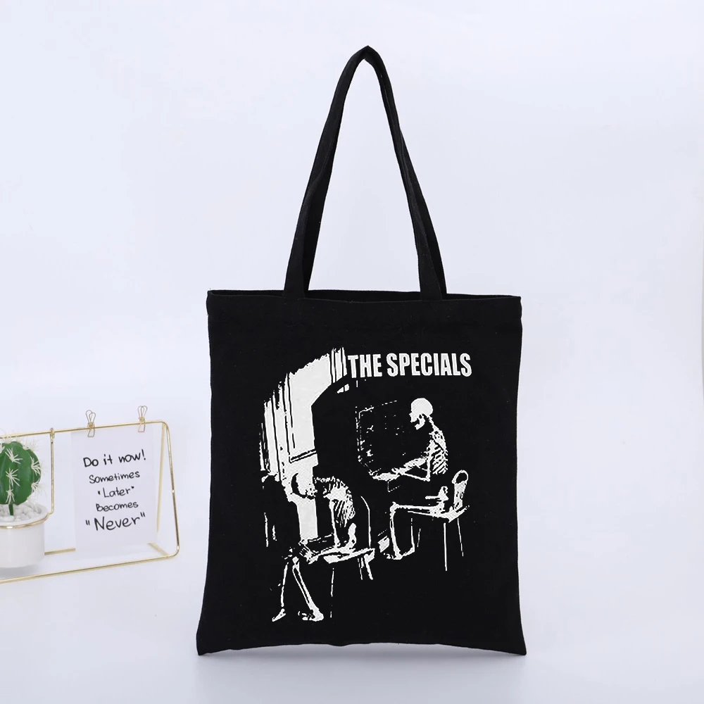 Skeleton and Piano Graphic Black Canvas Tote Bag, Vintage Style for Daily Casual Use