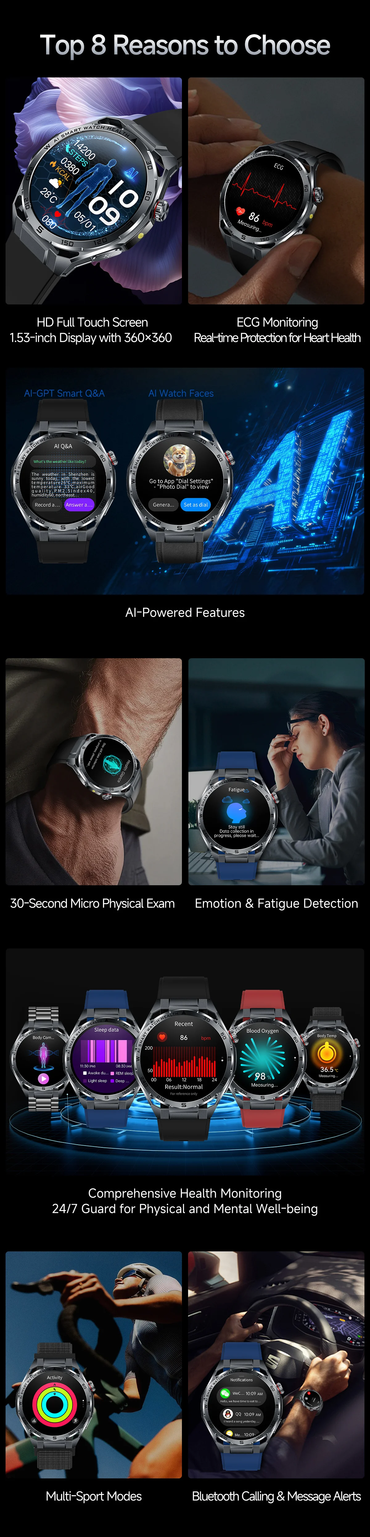 2026 Neue KI-gestützte EKG-Smartwatch in medizinischer Qualität mit 1,53'' Saphirglas, Herzfrequenz-, Blutfett- und Harnsäure-Monitor, Bluetooth-Anruffunktion – Detail 2