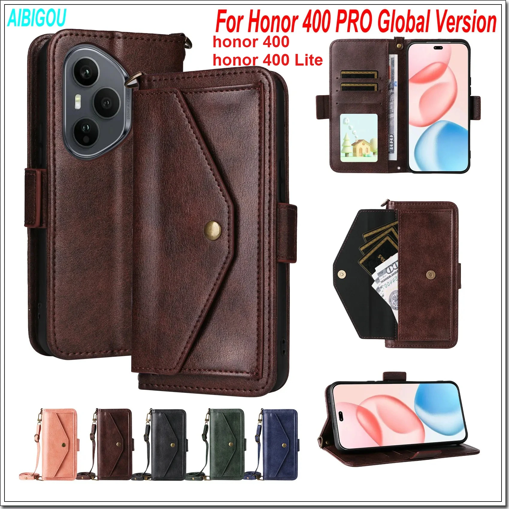 Leather Folio Wallet Case - For Honor 400 PRO Global Version