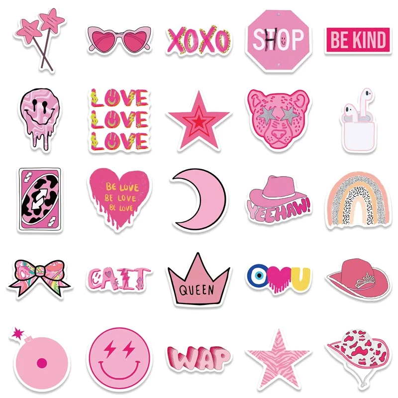 10/30/50 Stuks Schattig Roze Ding Pvc Kleverige Sticker Esthetische Diy Koreaanse Briefpapier Decoratie Scrapbooking Schoolbenodigdheden Voor Kinderen