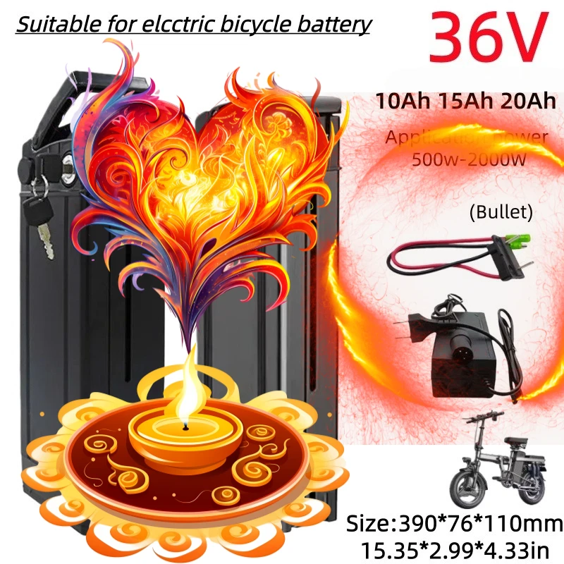 36V Silver Fish Style 21700 Lithium‑Ion Battery Pack 10Ah 15Ah 20Ah With Safe BMS Board For Replacement Folding Electric Ebike