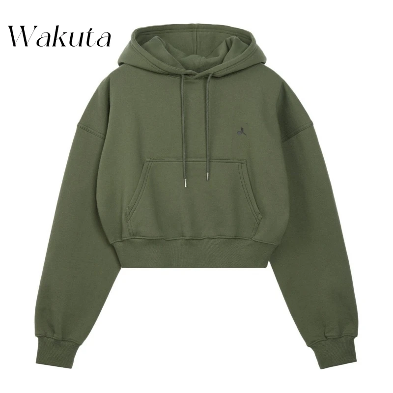 Wakuta koreanische retro rr bedruckte Kapuzen-Sweatshirts Mode ins lose solide gepolsterte Pullover Herbst/Winter Mäntel vielseitige コダック 町 ケモン