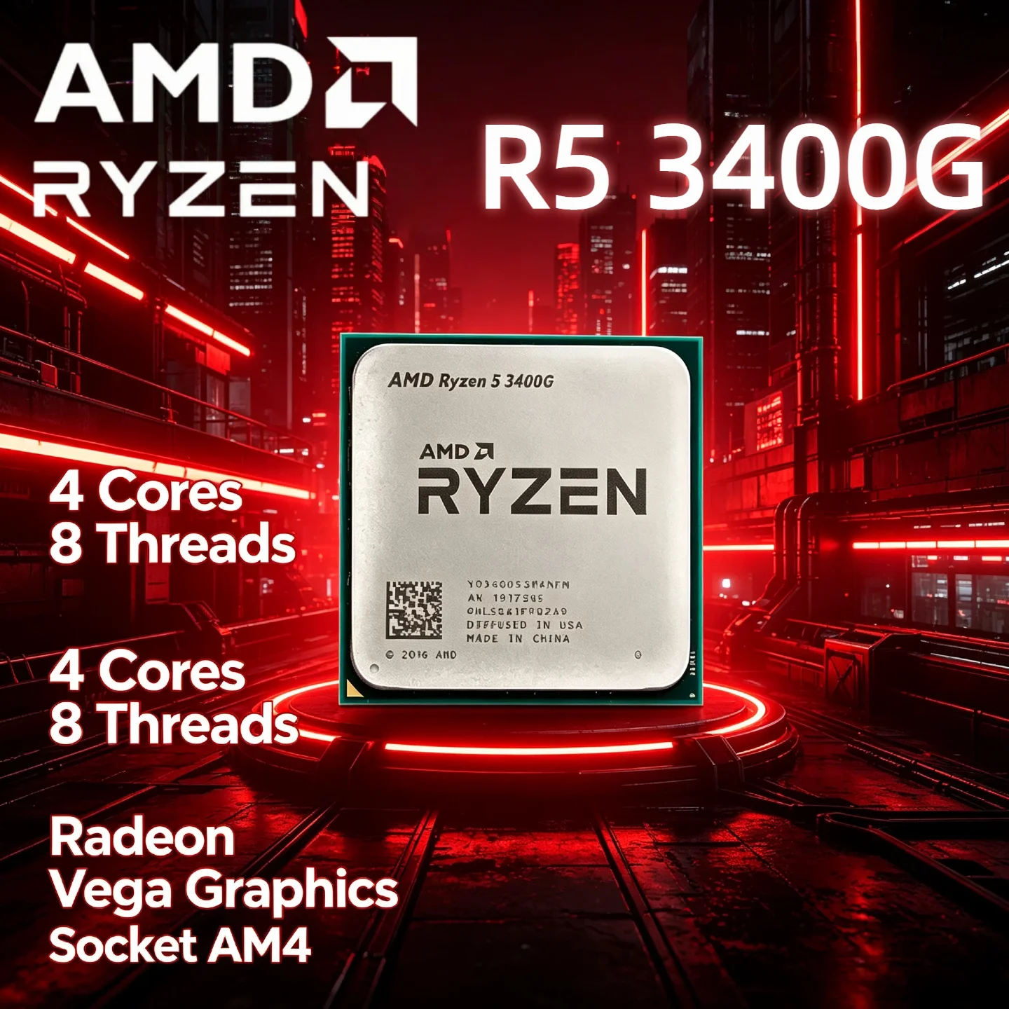 AMD Ryzen 5 3400G 4 cœurs 8 threads 3,7-4,2 GHz AM4 Vega 11 IGPU 65W APU de bureau Tray sans ventilateur Pro X Max Gaming Office Speed 4