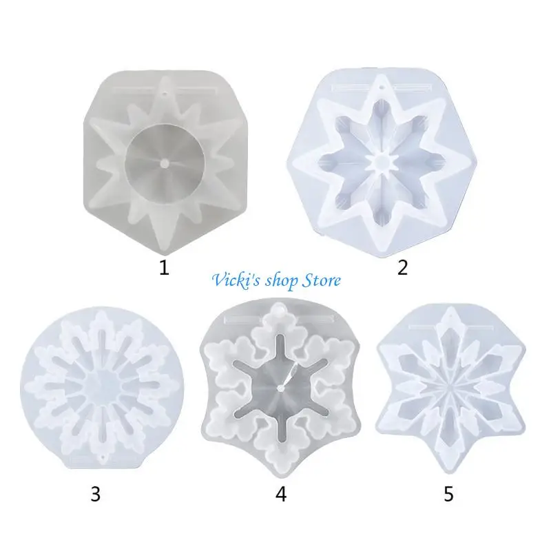 

DIY Xmas Ornaments Crystal Epoxy Resin Mold Christmas Pendant Resin Mold Mirror Snowflake Flexible Silicone Mold
