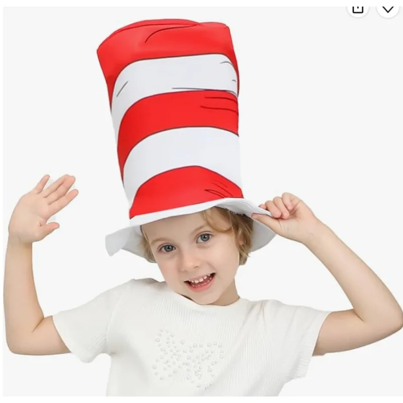 Red &White Striped Stovepipe Top Hat Halloween Cat Cosplay Costume Accessories and Headwear.