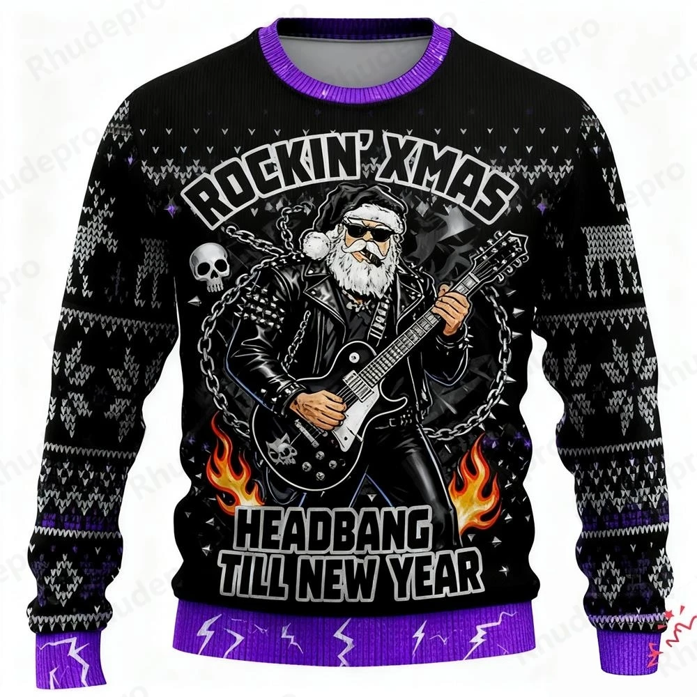 Funny Hip Pop Rock Star Santa Claus Graphic Ugly Christmas Sweater Fashion Cool Designs Sweatshirts For Kids Xmas Gift Pullovers
