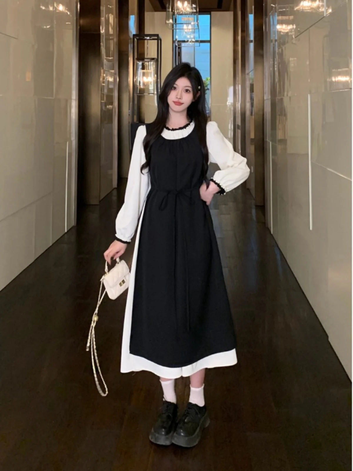 

plus Size Fashion Set Autumn New Design Ruffle Long Sleeve Dress Layering Vest Long Dress Korean Style Loose Fit Commute
