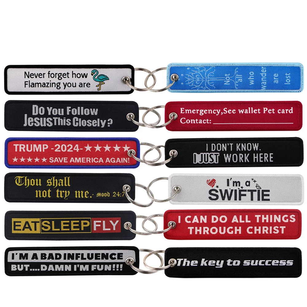 Quotation Embroidery Motorcycle Cars Keychain Key Holder Key Fobs Keyring Key Tags Chaveiro Jewelry 1pc