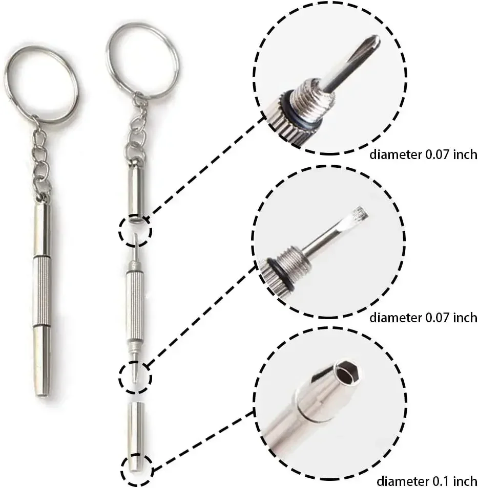 3 In 1 Eyeglass Screwdrivers Repair Kit with Keychain Watch Repair Glasses Screwdriver Recision Screw Driver Tools Accessories