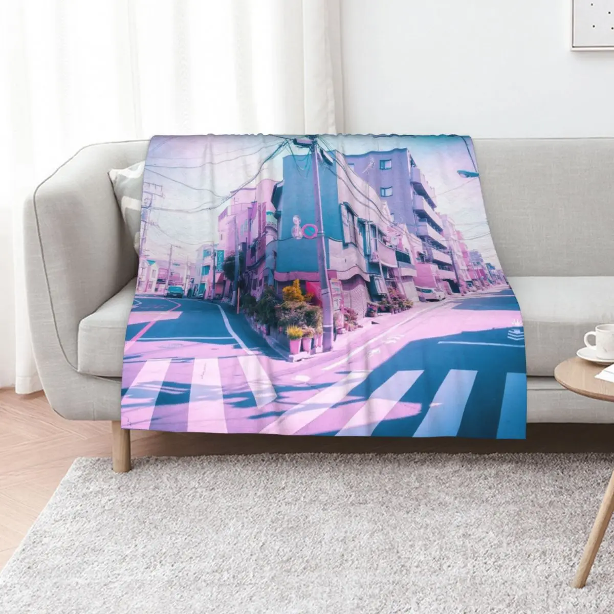 

Anime in Real Life Vaporwave Summer Day in Tokyo Residential area Throw Blanket Soft Comfort Blanket for Reading Watching TV
