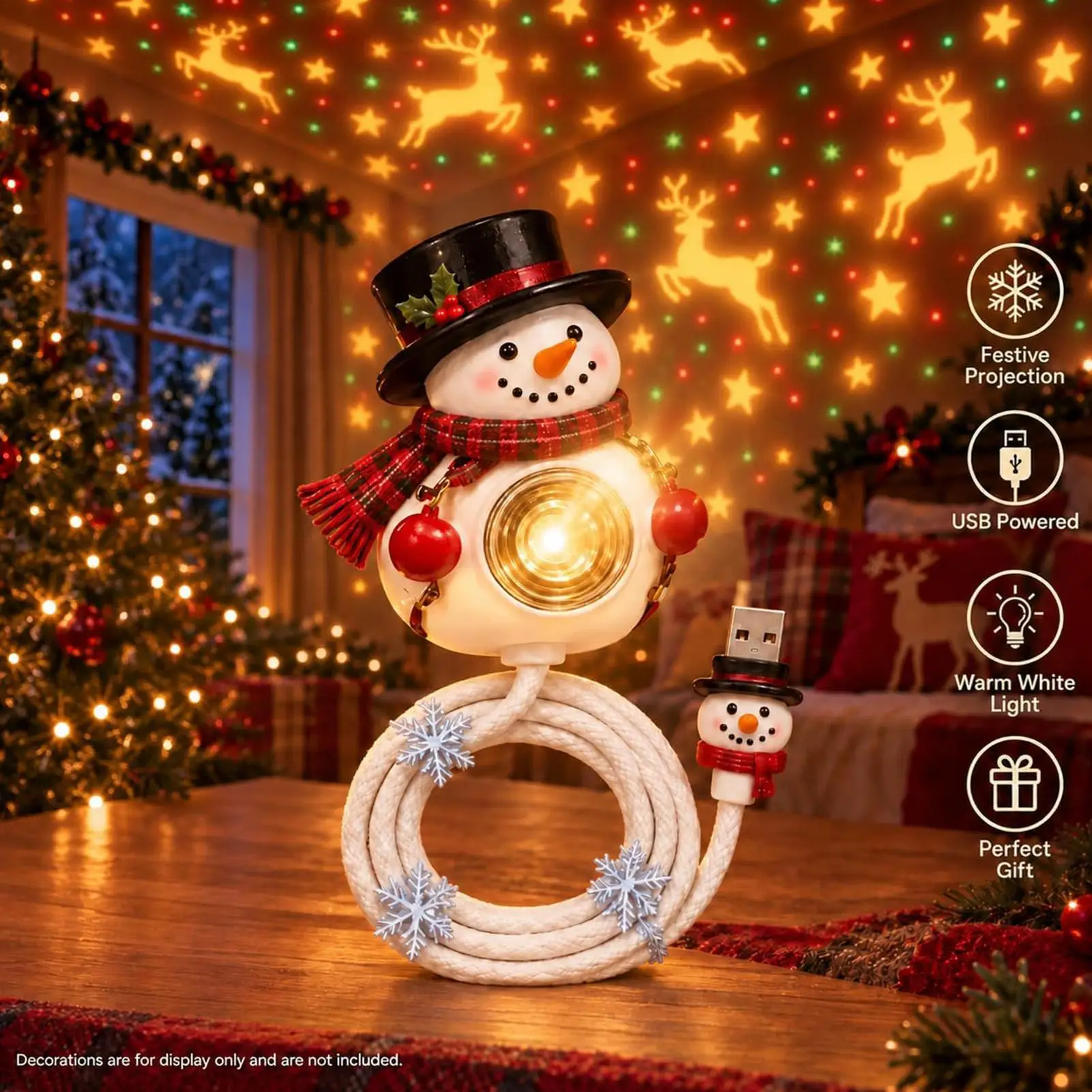 Christmas LED Projector Light USB Holiday Display Projection Lamp Christmas Projector With 6 Seasonal Scenes For Home Apartment