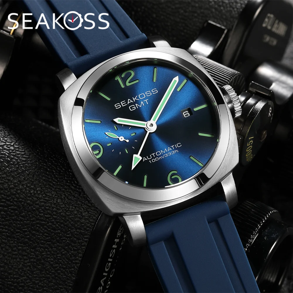 

Часы SEAKOSS 45 мм для дайвинга GMT, автоматические механические наручные часы с механизмом Seagull ST2557, водонепроницаемость 100 м, светящийся календарь, мужские часы
