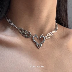 Hip Hop Flame Heart Choker Necklace For Woman Man Titanium Steel Clavicle Chain Thorn Heart Pendant Punk Jewelry Wholesale