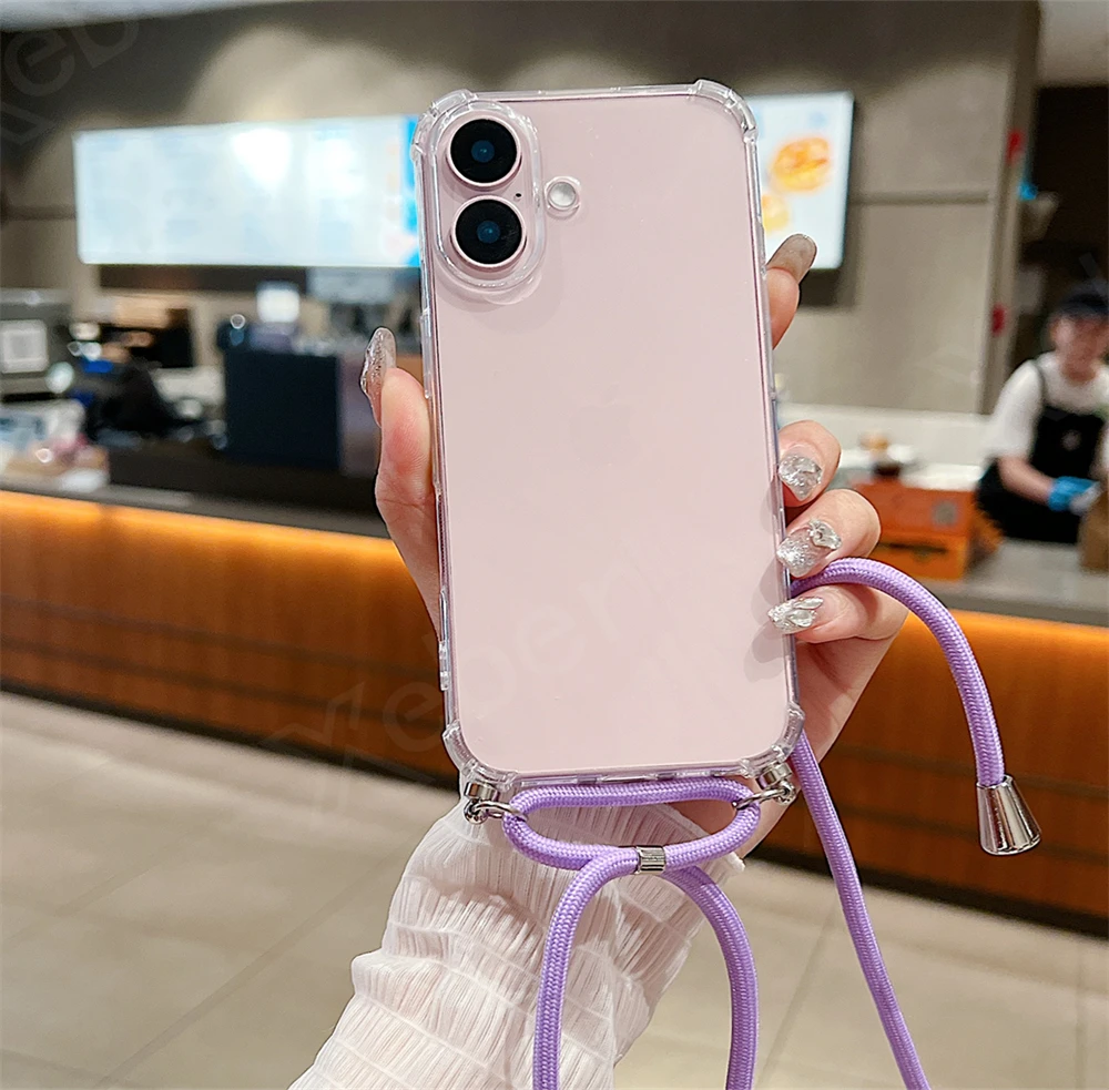 Crossbody-Lanyard-Klarsicht-Handyhülle für iPhone 18 17 16 15 14 13 12 11 Pro Max XR Xs 7 8 Plus Stoßfeste Silikon-Soft-TPU-Hülle – Detail 5