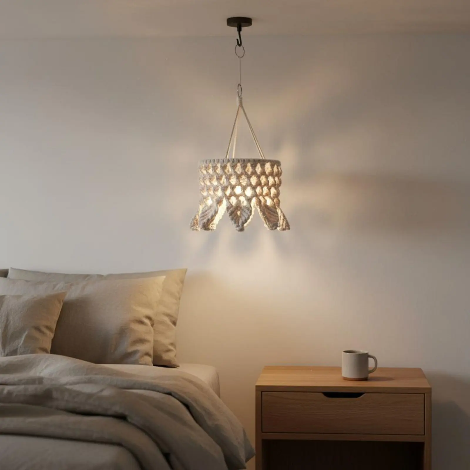 

Bohemian Hanging Shade Decorative Macrame Lampshade Woven Rope Light Diffusion Shade Indoor Lighting for Bedroom