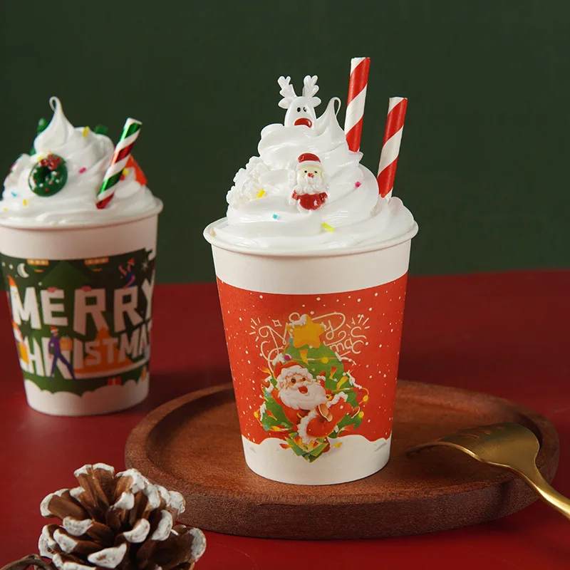 New Simulation Ice Cream Cup Artificial Christmas Theme Ice Cream Sundae Model Fake Cream Cup Dessert Shop Ornaments Photo Props